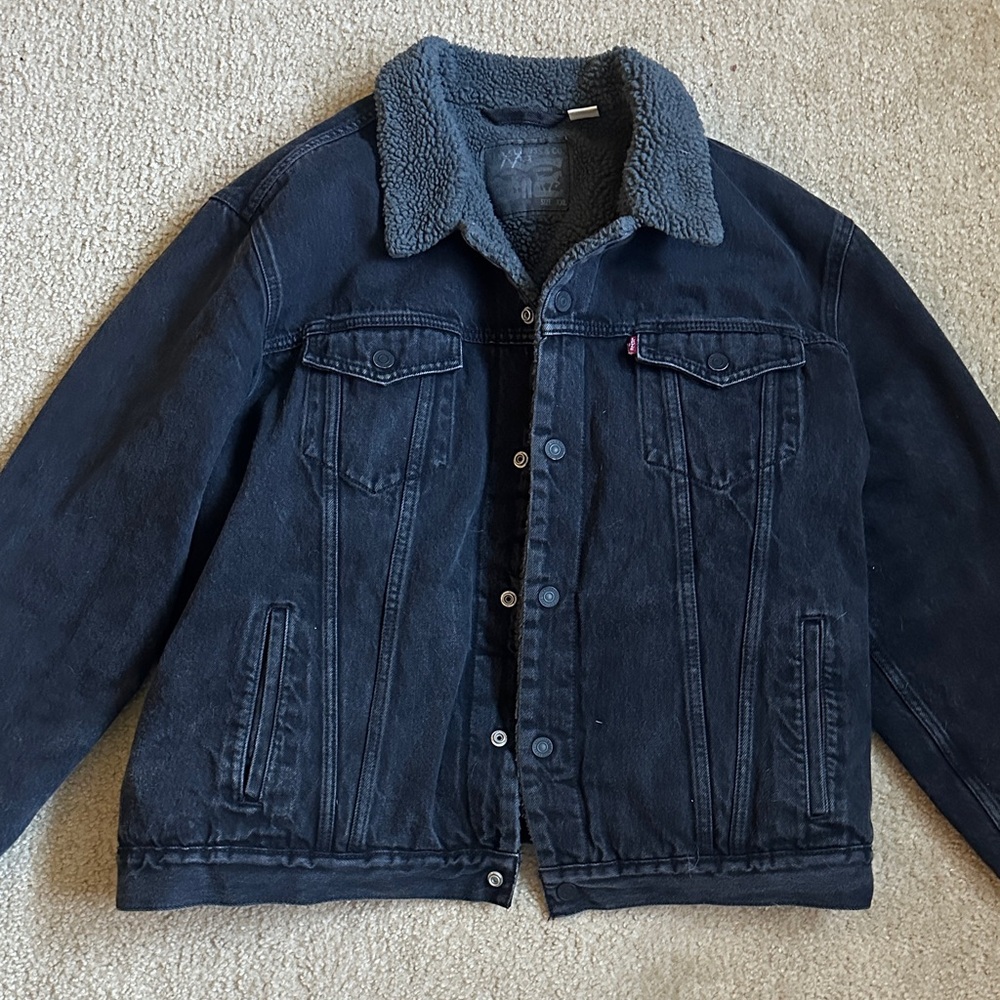 Levi's Men's Black Denim Sherpa Lined Jacket Vintage. XXL